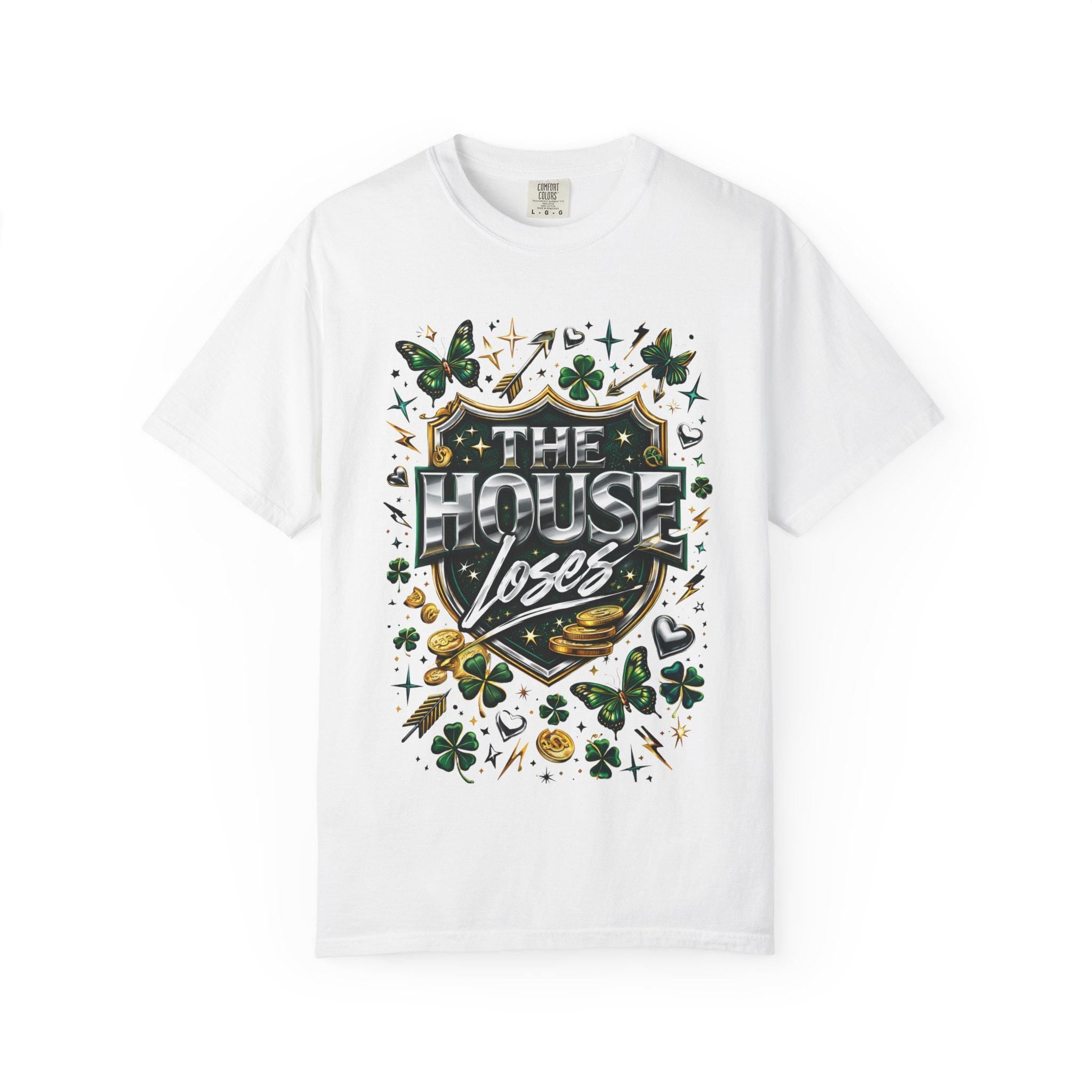 The House Loses T-shirt | Shamrocks, Horseshoe, Poker Chip Design