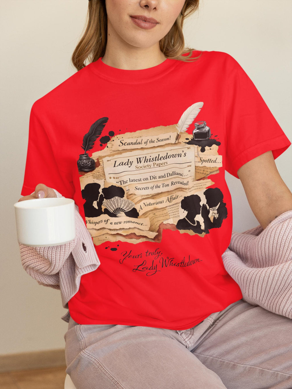 Victorian Lady Silhouettes T-Shirt | Vintage Quill & Floral Novelty Tee