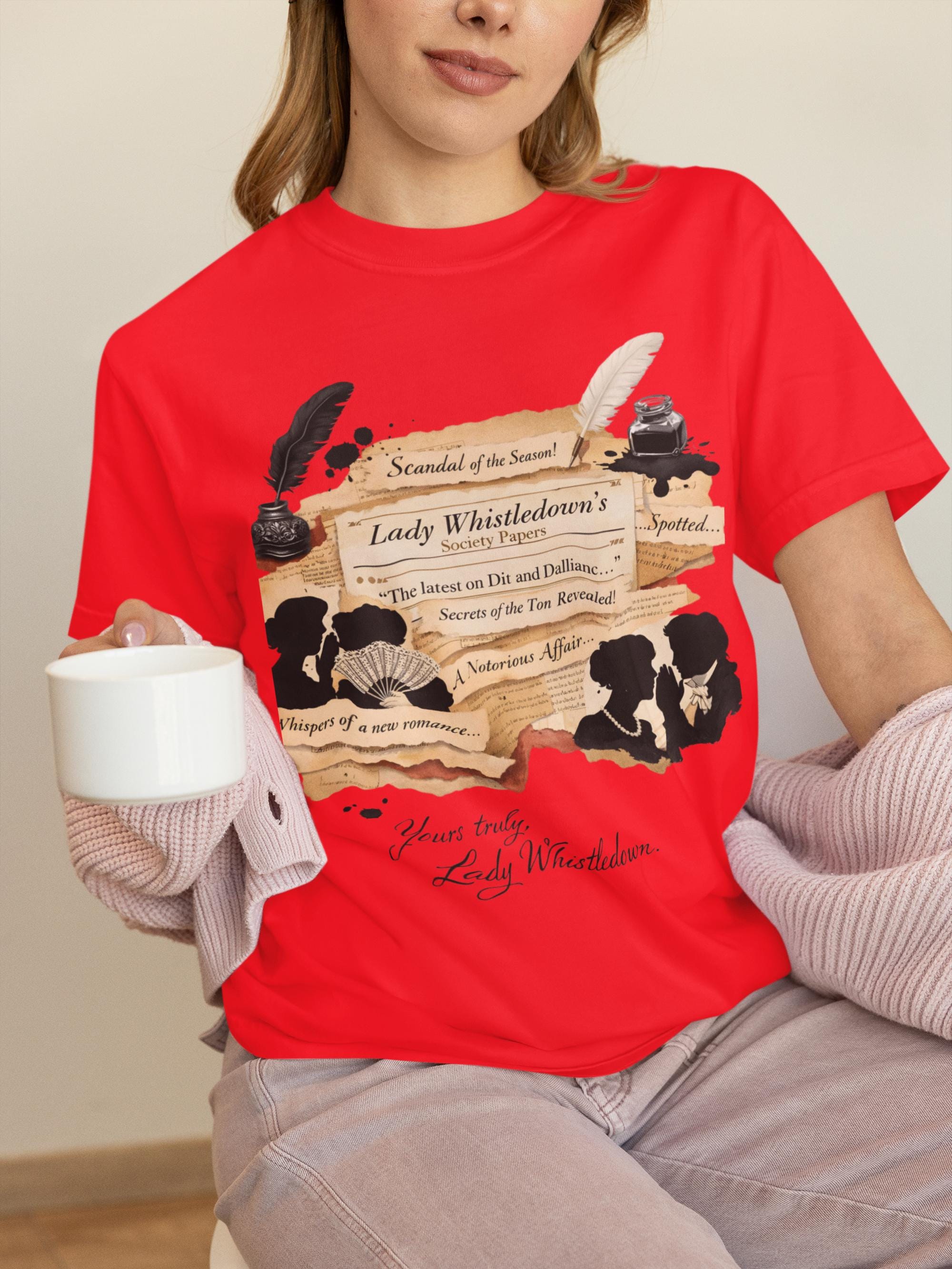 Victorian Lady Silhouettes T-Shirt | Vintage Quill & Floral Novelty Tee