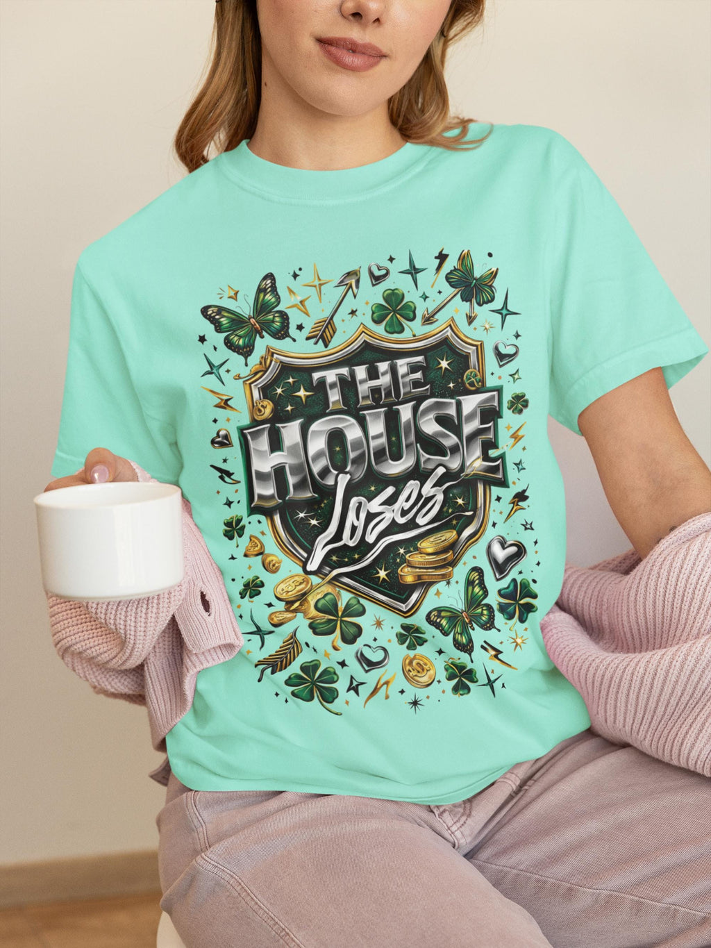 The House Loses T-shirt | Shamrocks, Horseshoe, Poker Chip Design