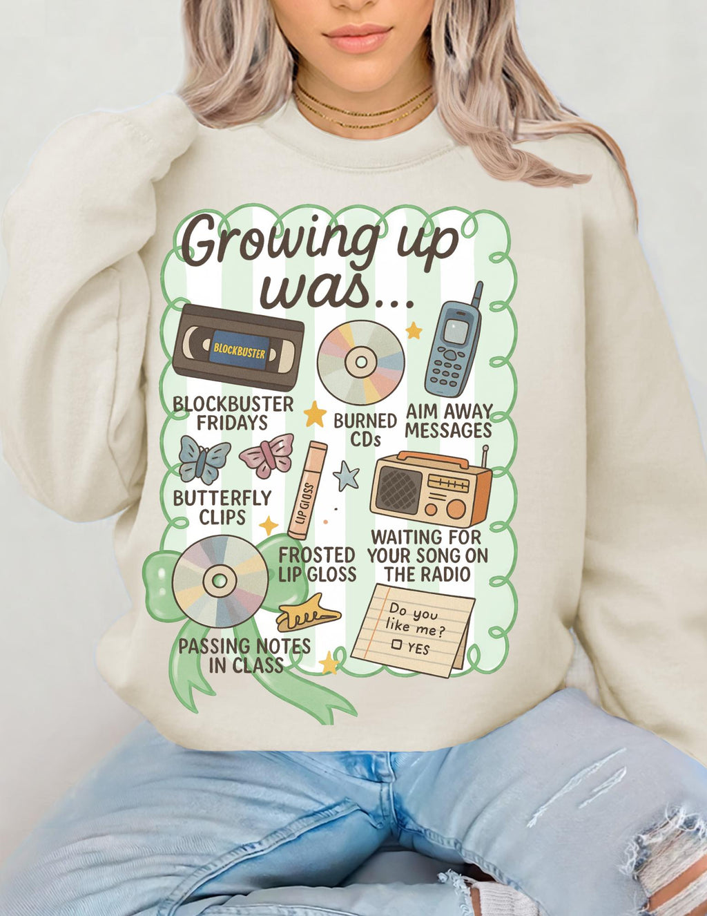 Growing Up Was... Sweatshirt | 90s Nostalgia Icons, Cassette, CD, Tamagotchi