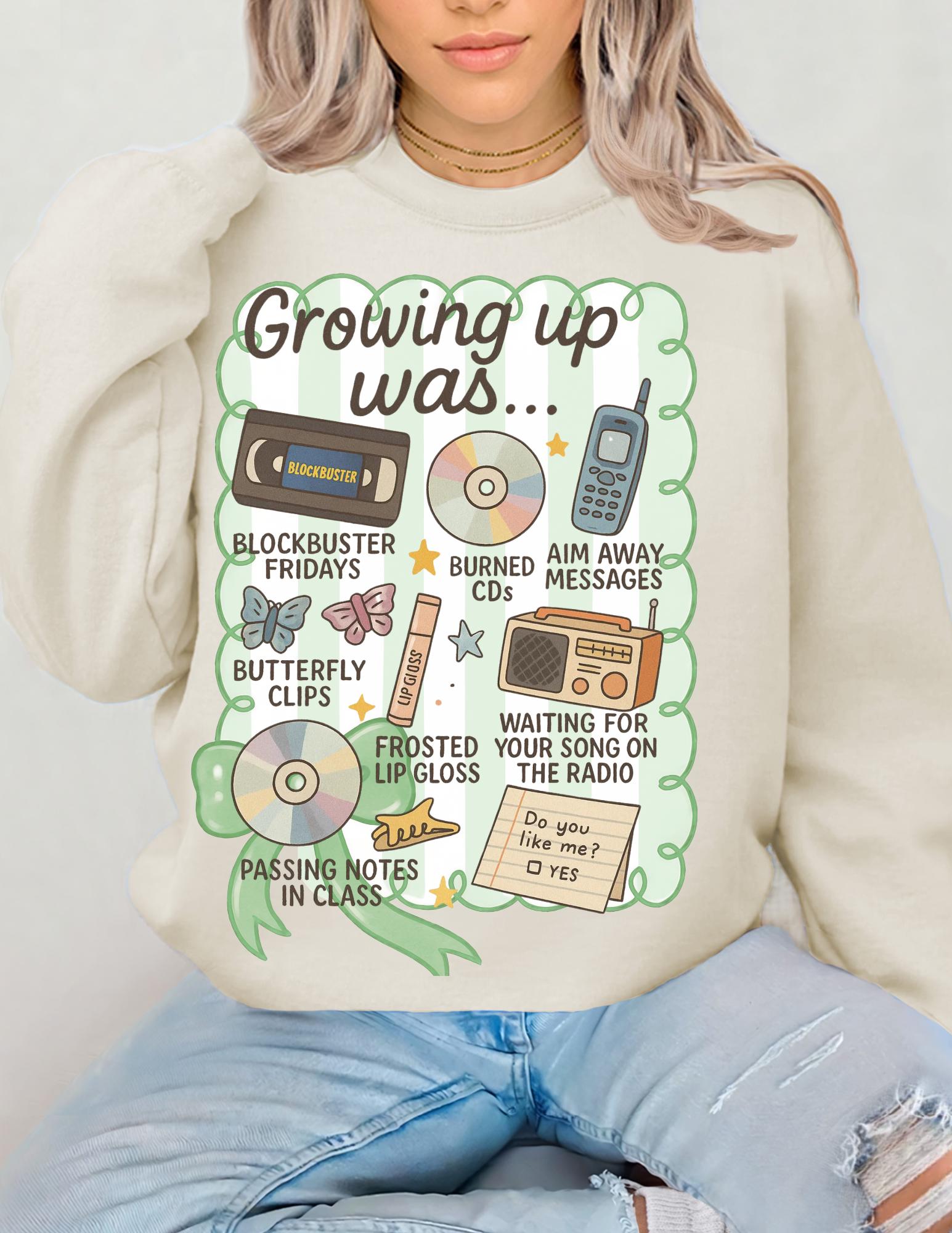 Growing Up Was... Sweatshirt | 90s Nostalgia Icons, Cassette, CD, Tamagotchi