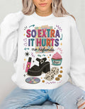 So Extra It Hurts graphic sweatshirt | retro makeup cupcake stickers design
