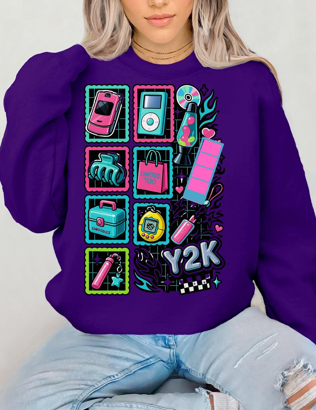 Y2K Tech Icons Crewneck Sweatshirt | Retro 2000s Graphic
