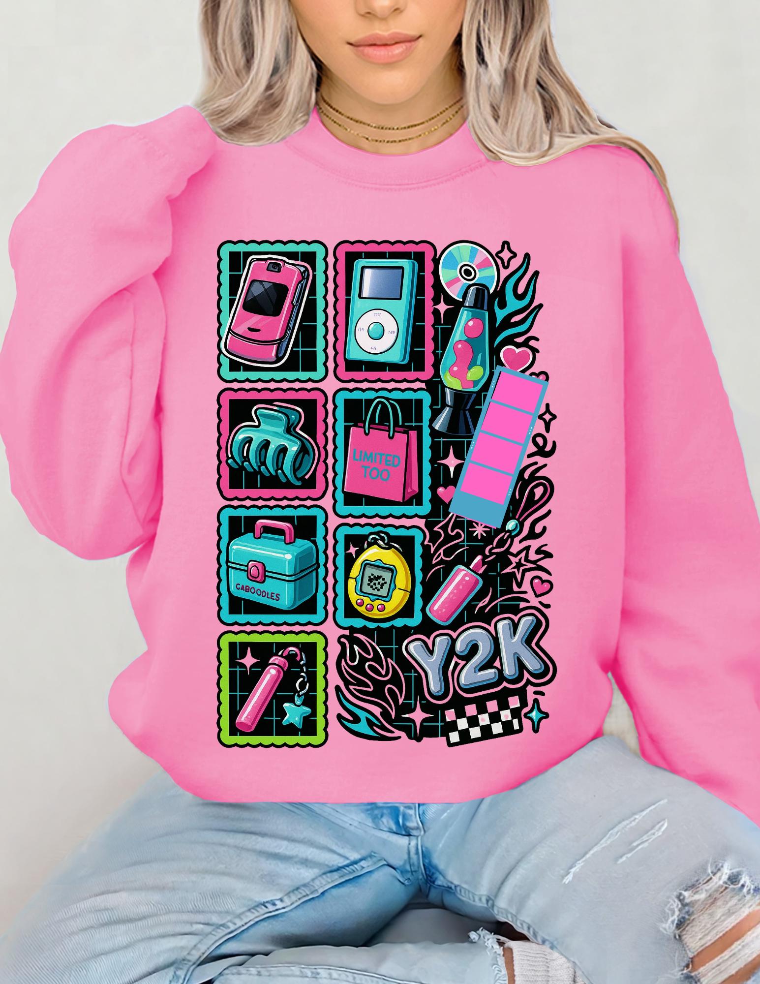 Y2K Tech Icons Crewneck Sweatshirt | Retro 2000s Graphic