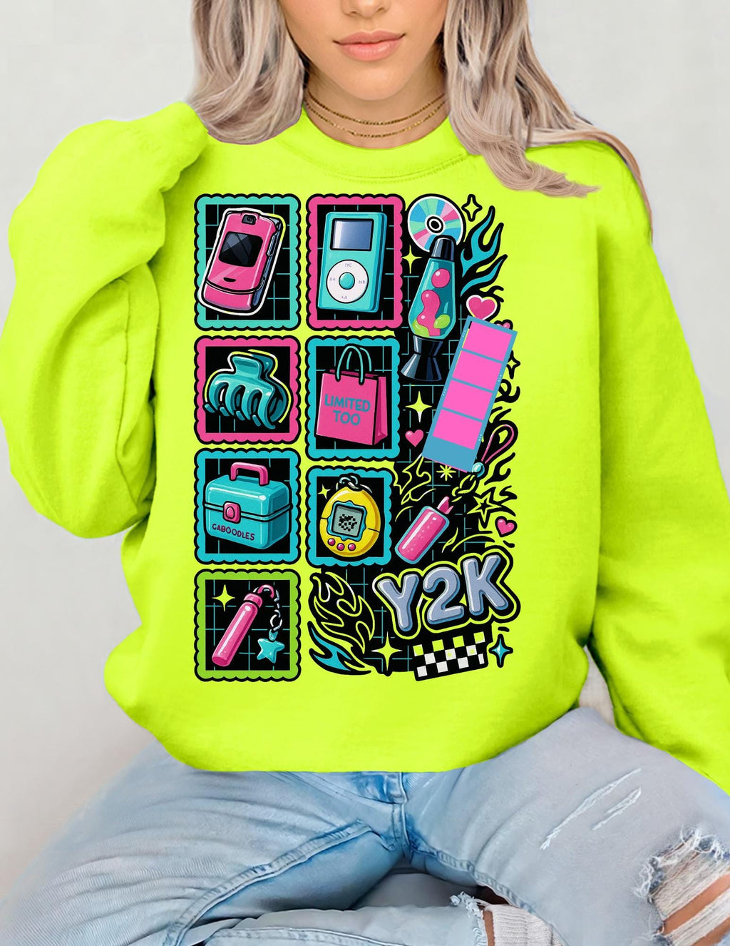 Y2K Tech Icons Crewneck Sweatshirt | Retro 2000s Graphic