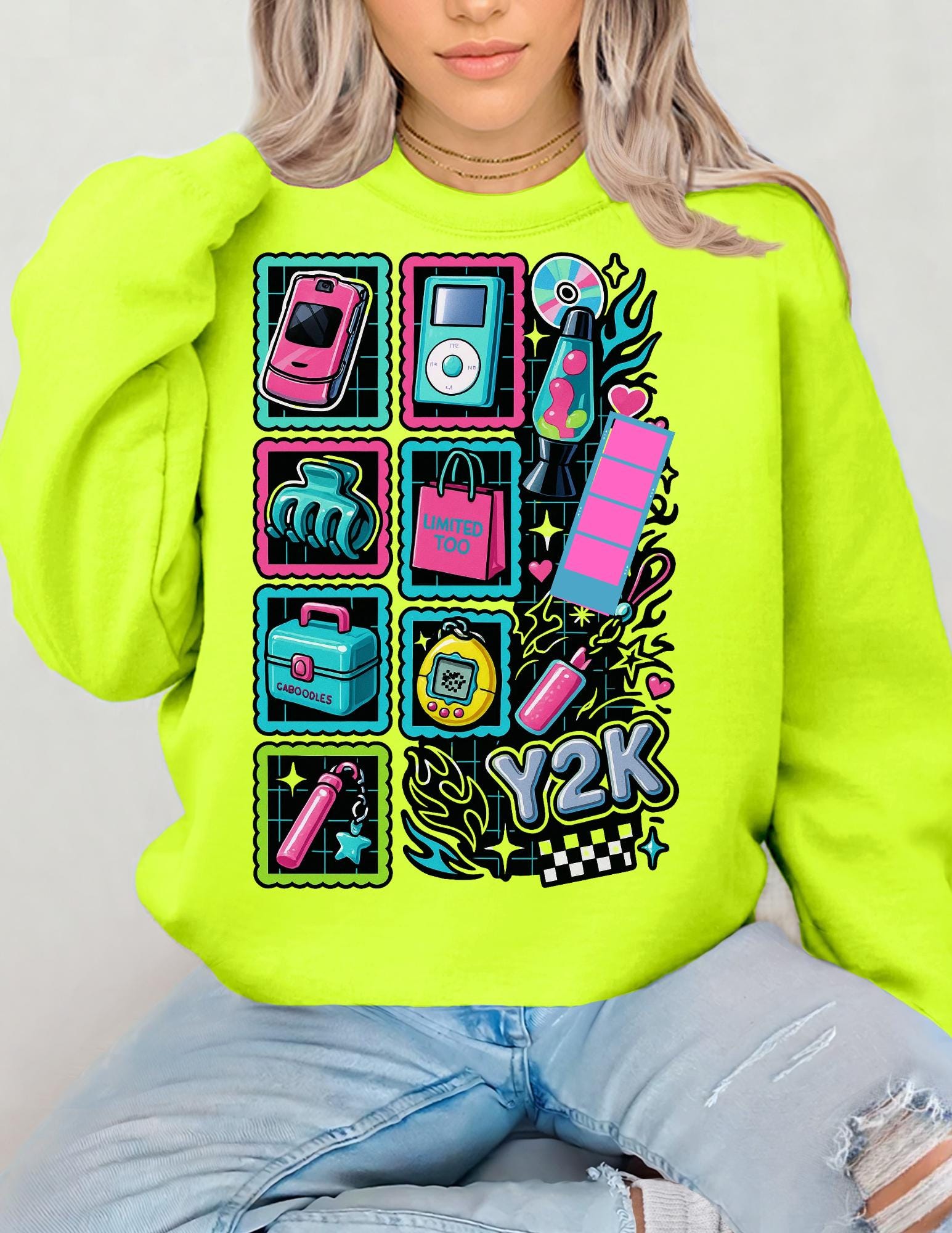 Y2K Tech Icons Crewneck Sweatshirt | Retro 2000s Graphic