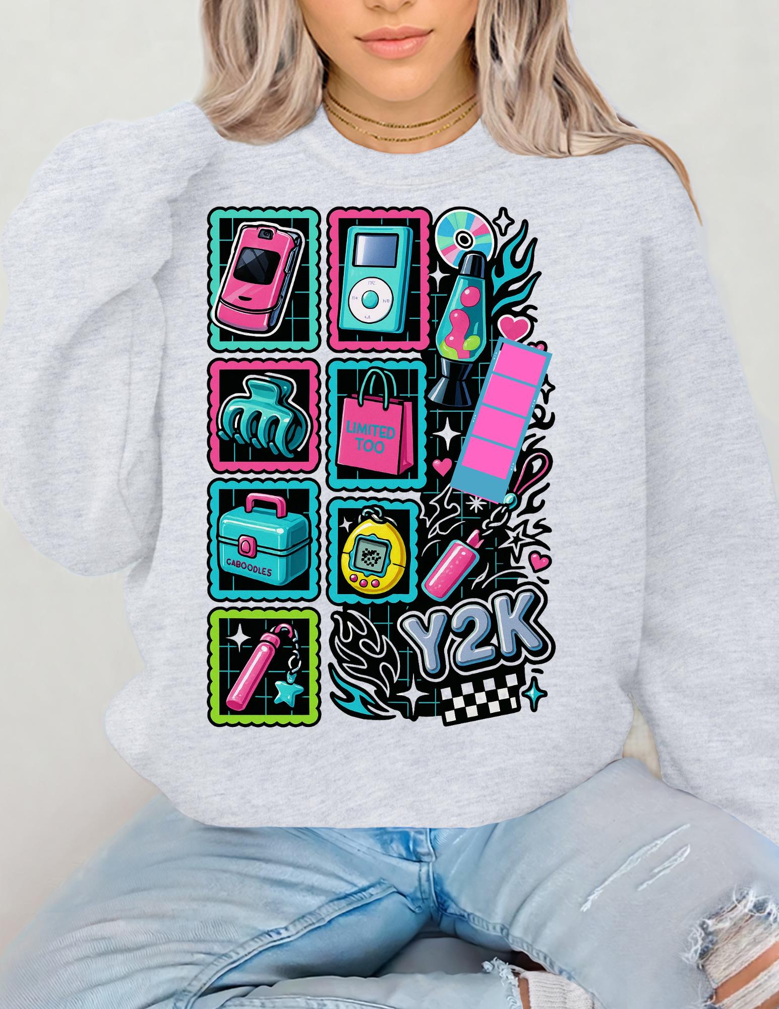 Y2K Tech Icons Crewneck Sweatshirt | Retro 2000s Graphic