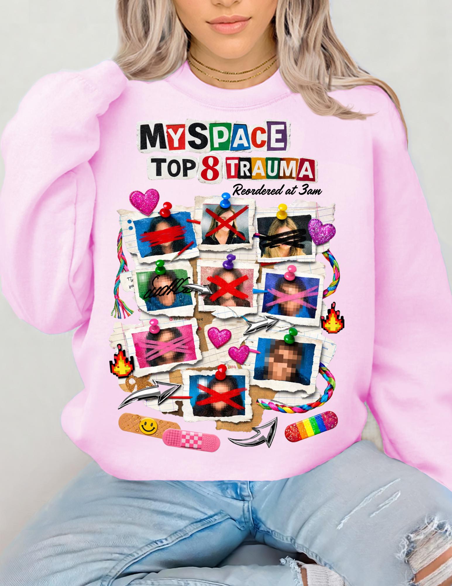 Social media Top 8 Trauma Crewneck Sweatshirt | Nostalgia 2000s Collage
