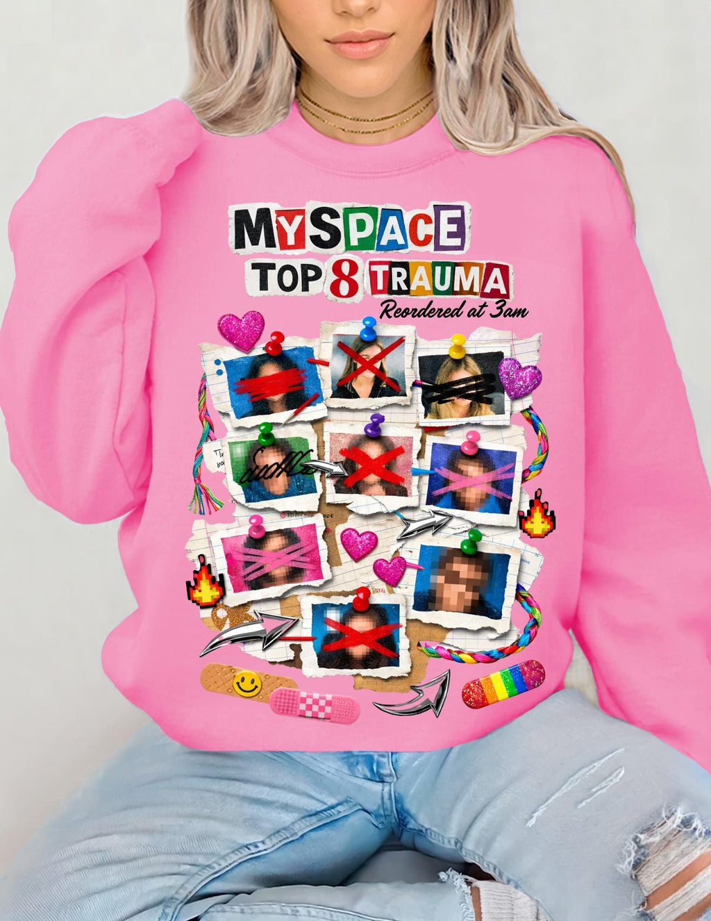 Social media Top 8 Trauma Crewneck Sweatshirt | Nostalgia 2000s Collage