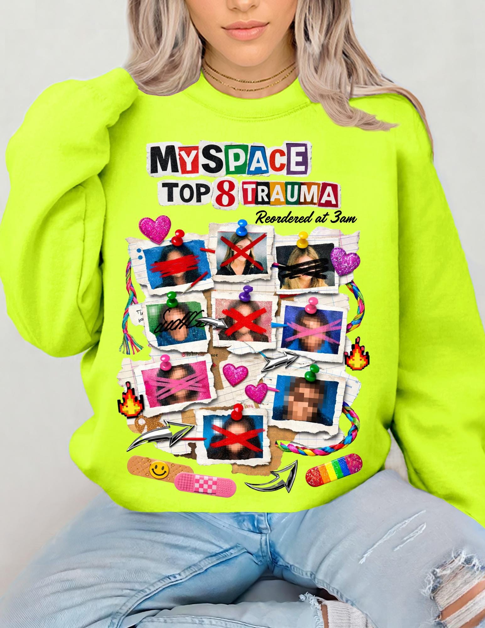 Social media Top 8 Trauma Crewneck Sweatshirt | Nostalgia 2000s Collage