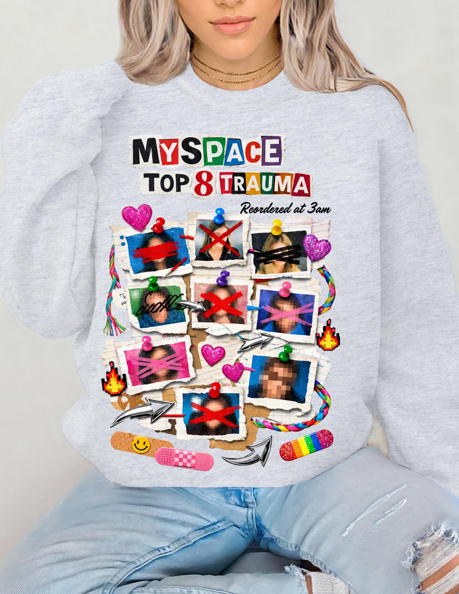 Social media Top 8 Trauma Crewneck Sweatshirt | Nostalgia 2000s Collage
