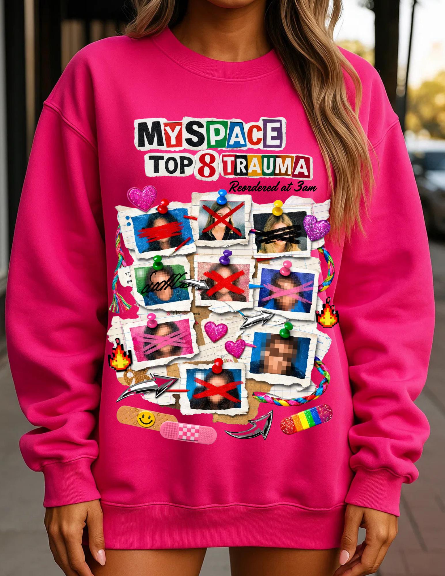 Social media Top 8 Trauma Crewneck Sweatshirt | Nostalgia 2000s Collage
