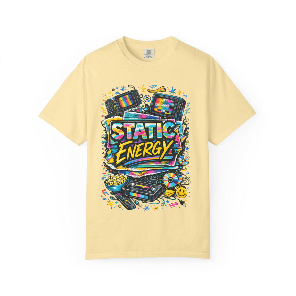 Static Energy graphic tee | Retro TV, VHS, cassette, colorful 90s design