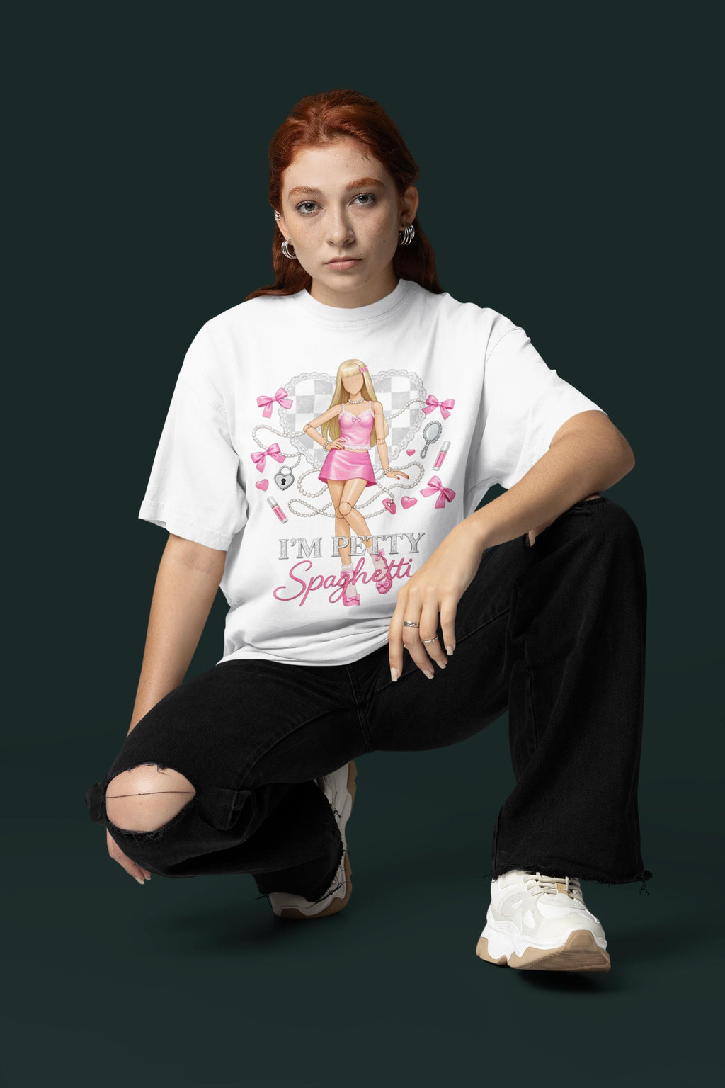 Im Pretty Spaghetti Barbie Doll Graphic T-Shirt | Pink Fashion Illustration