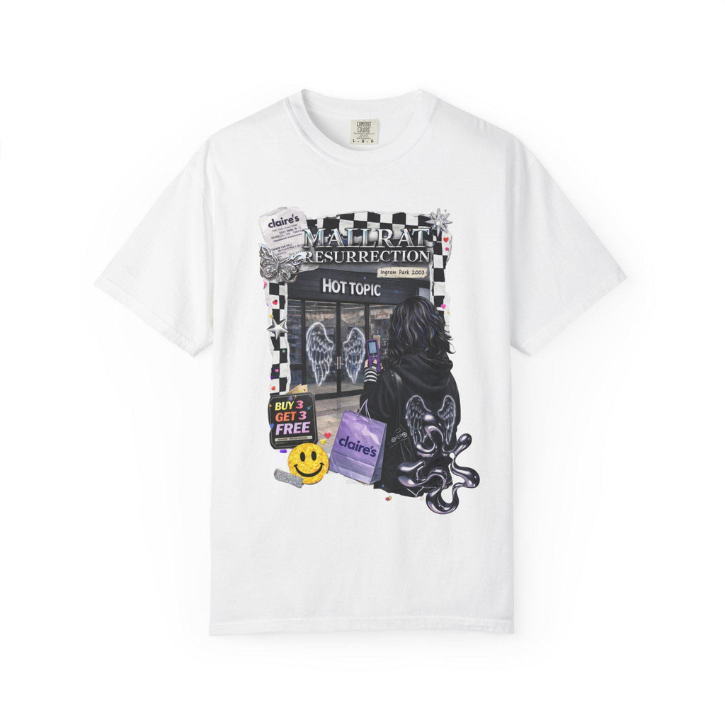 Mallrat Resurrection collage T-Shirt | gothic checkerboard, retro stickers
