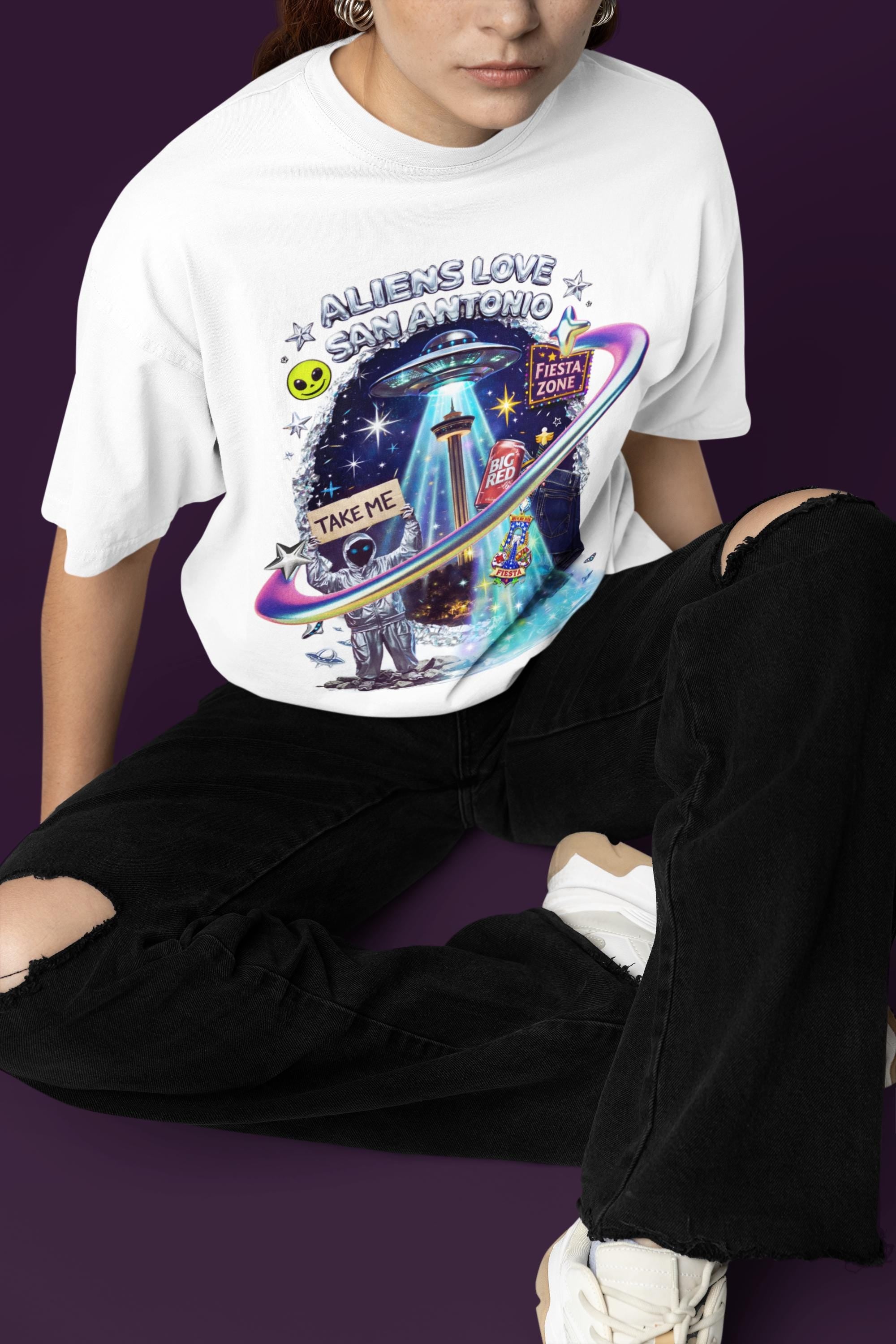 Aliens Love San Antonio T-Shirt | UFO Fiesta Zone Graphic Tee