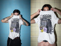 Mallrat Resurrection collage T-Shirt | gothic checkerboard, retro stickers