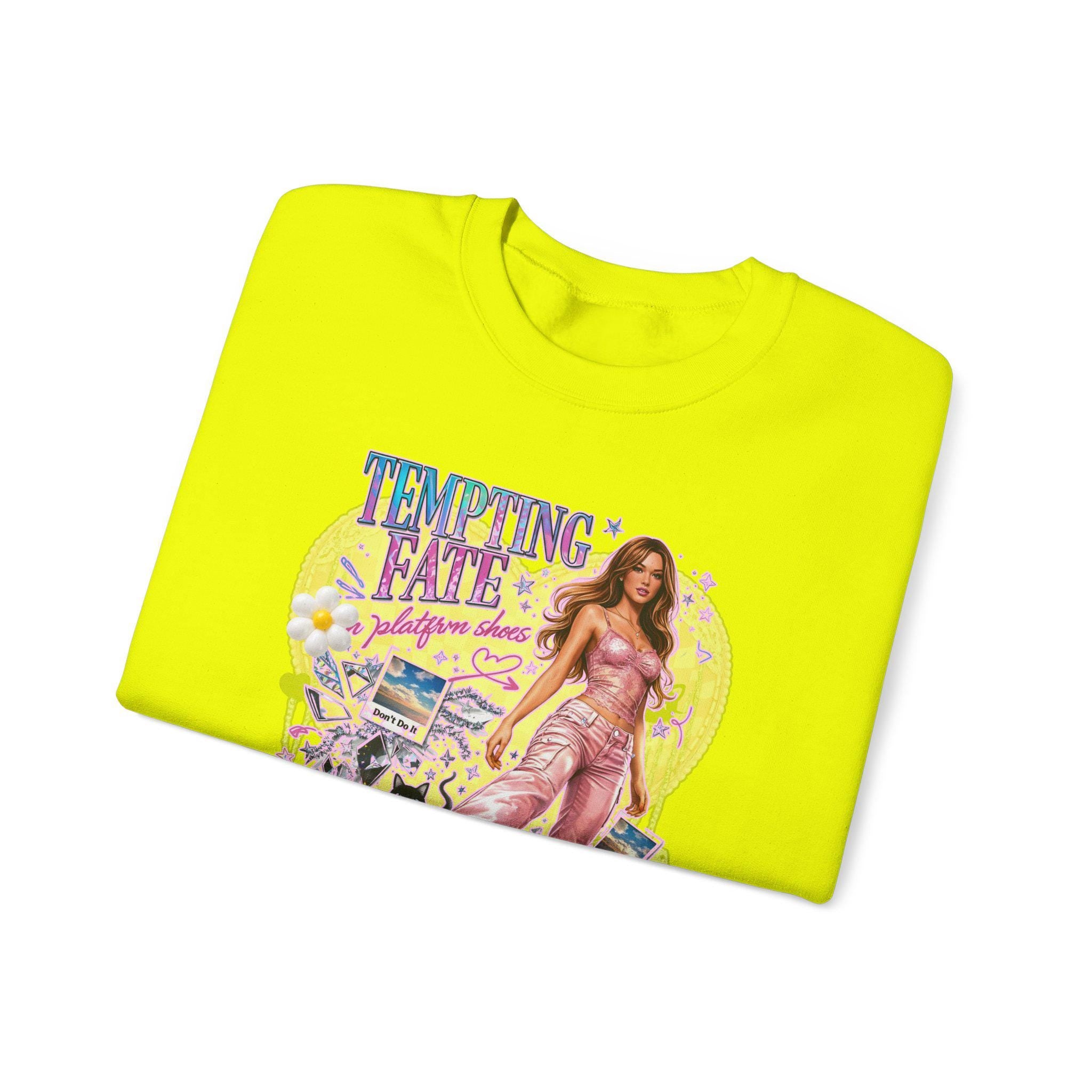 Y2K Pop Girl Platform Shoes Tempting Fate Crewneck Sweatshirt Retro Alt Streetwear
