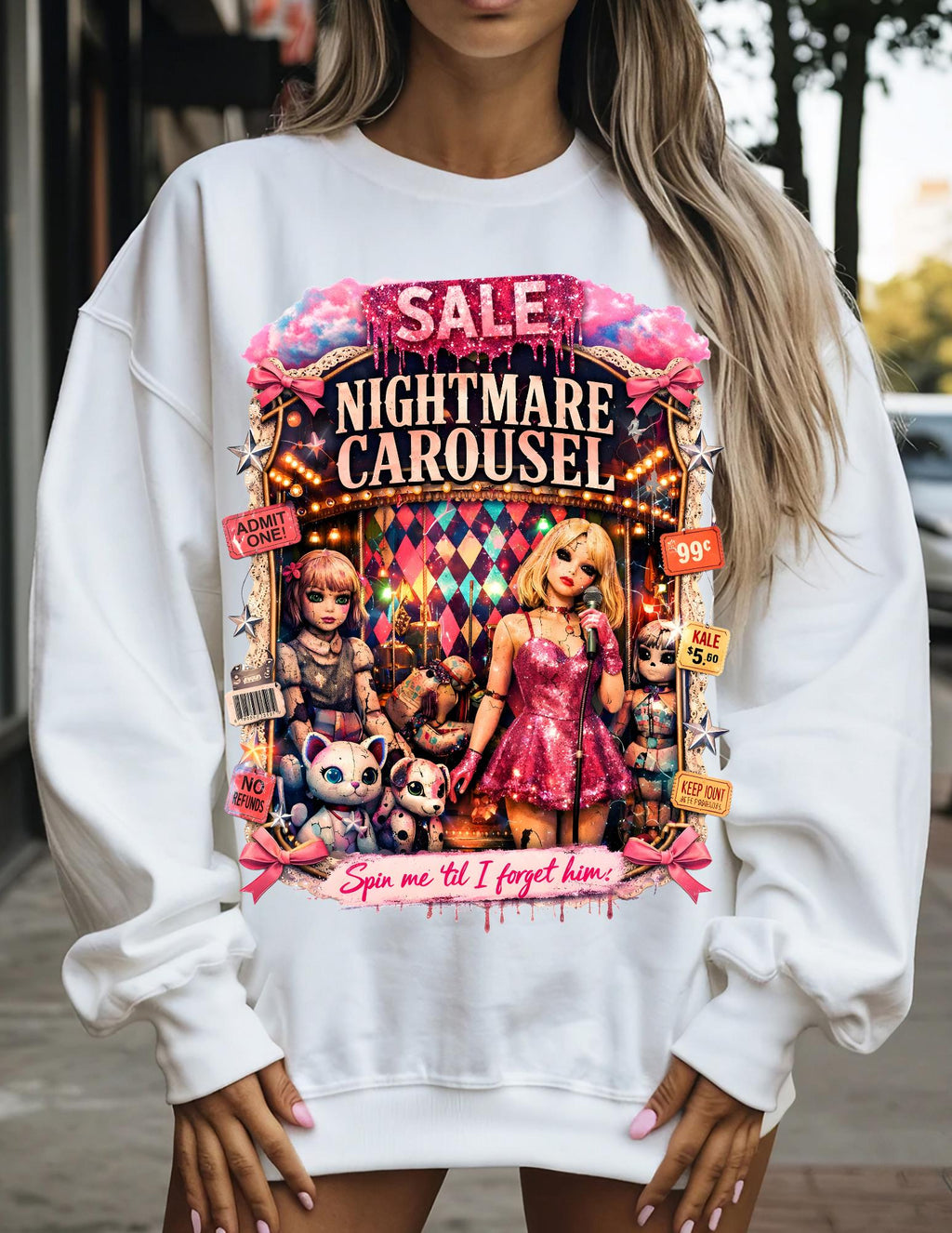 Nightmare Carousel Crewneck Sweatshirt | Spooky Circus Horror Gothic Halloween Dark Wear
