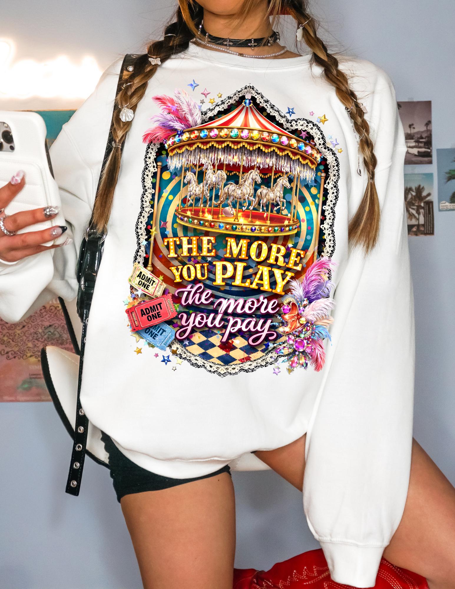 Funhouse Showgirl Crewneck Sweatshirt – Burlesque Graphic Top