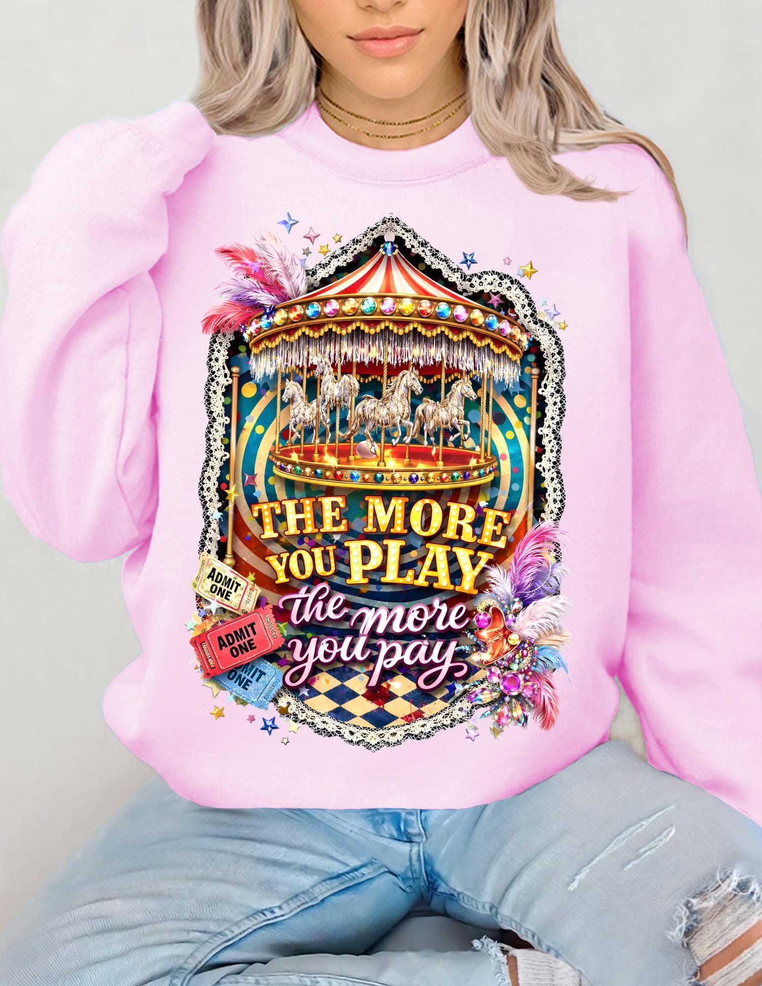 Funhouse Showgirl Crewneck Sweatshirt – Burlesque Graphic Top