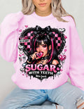 Sugar with Teeth Girl Illustration Sweatshirt Pink Goth Candy Heart Design Kawaii Alternative Fashion