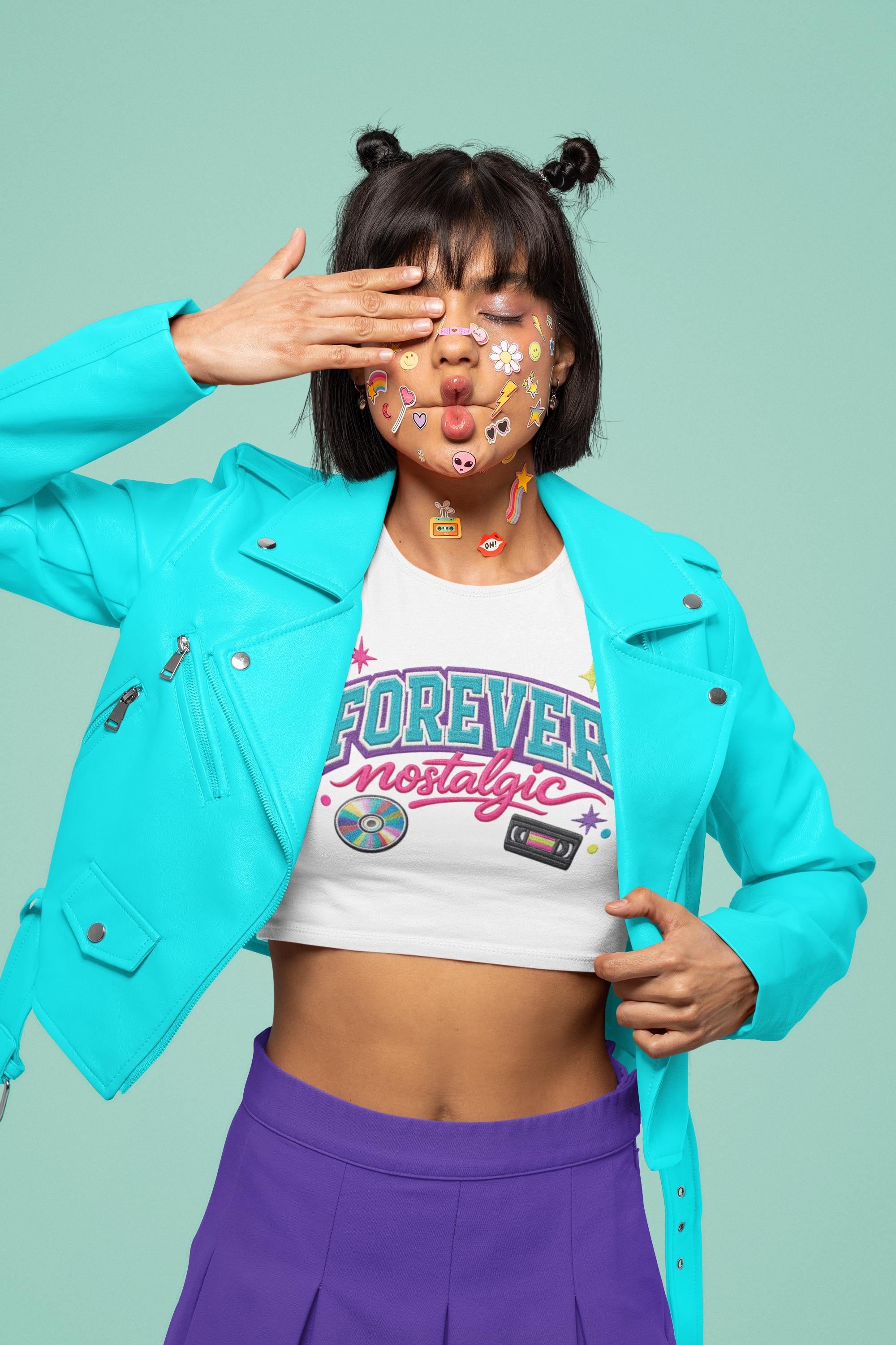 Forever Nostalgic Retro Cassette CD Design Crop Tee