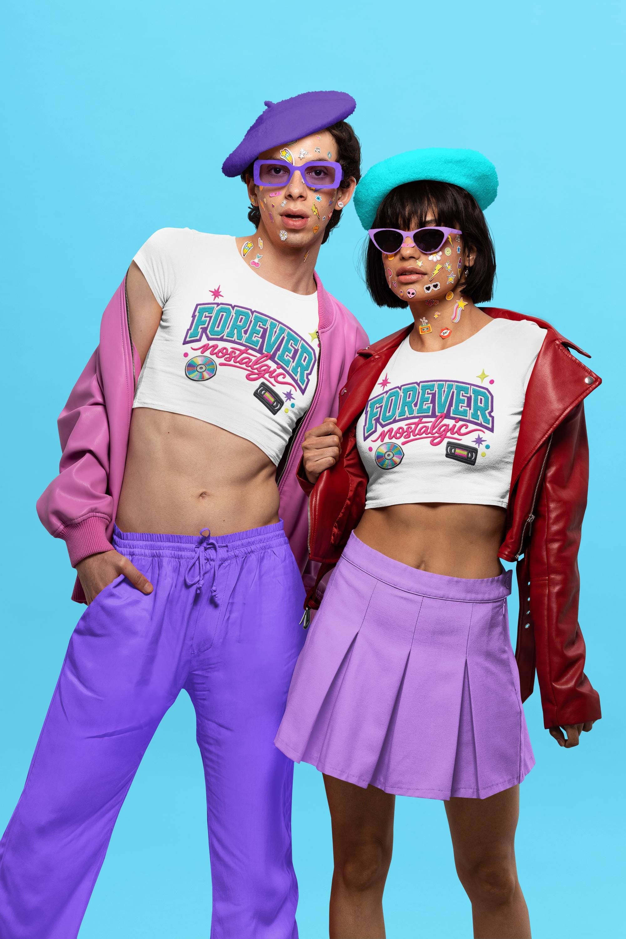 Forever Nostalgic Retro Cassette CD Design Crop Tee