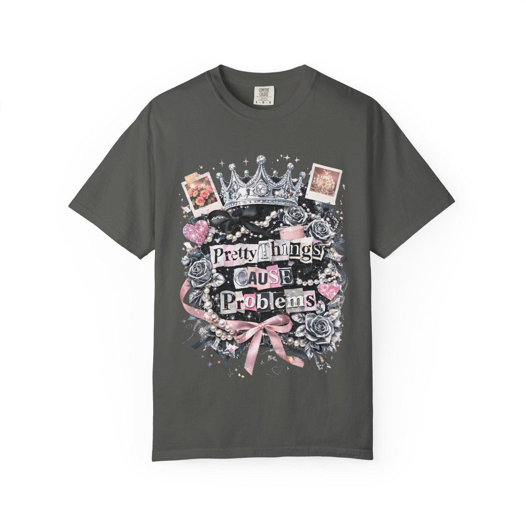 Pretty Things Cause Problems T-shirt | Crown, Roses, Pink Ribbon, Gothic Vintage