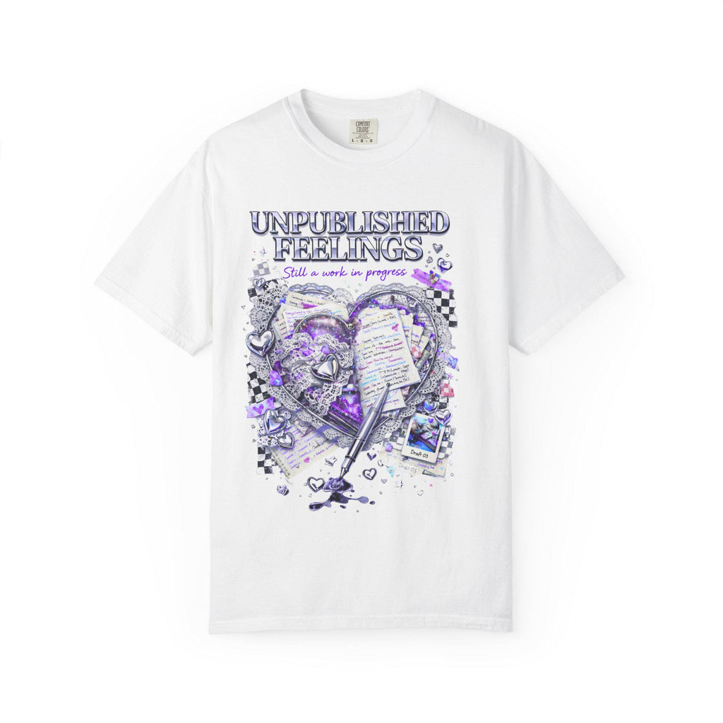 Unpolished Feelings T-shirt | Heart Sketch, Paper Note, Purple Grunge