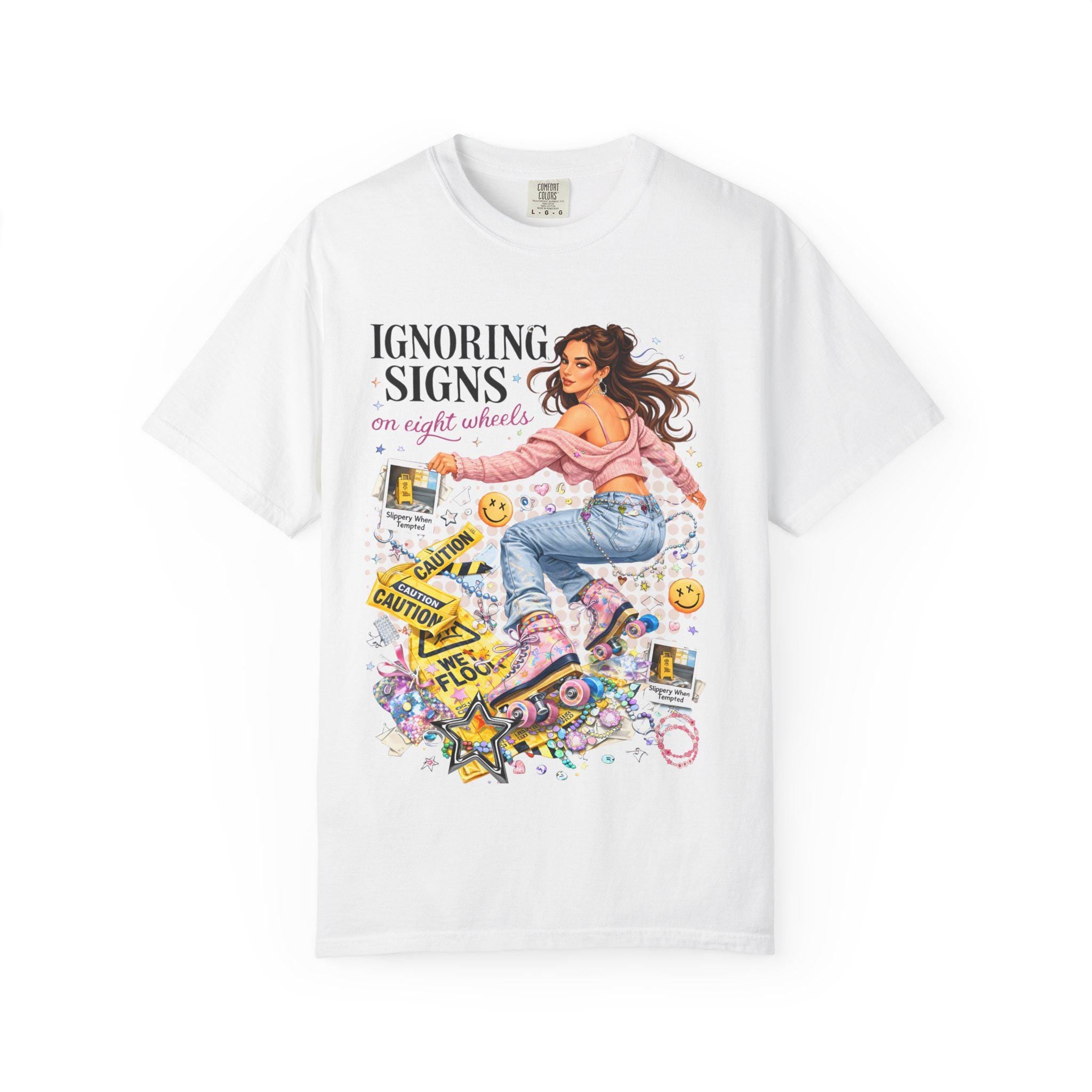 Ignoring Signs roller skate girl T-Shirt | retro skate collage, pastel graphics