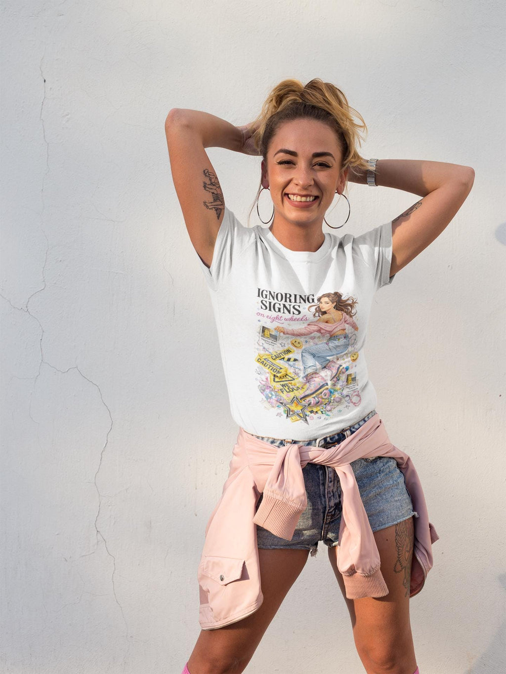 Ignoring Signs roller skate girl T-Shirt | retro skate collage, pastel graphics