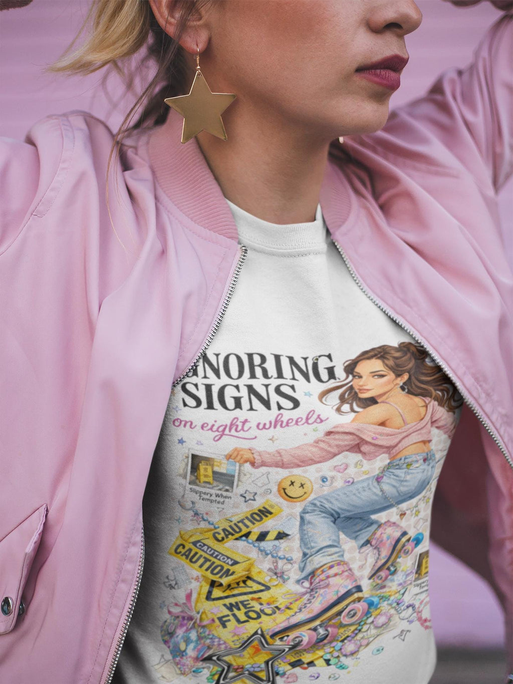Ignoring Signs roller skate girl T-Shirt | retro skate collage, pastel graphics