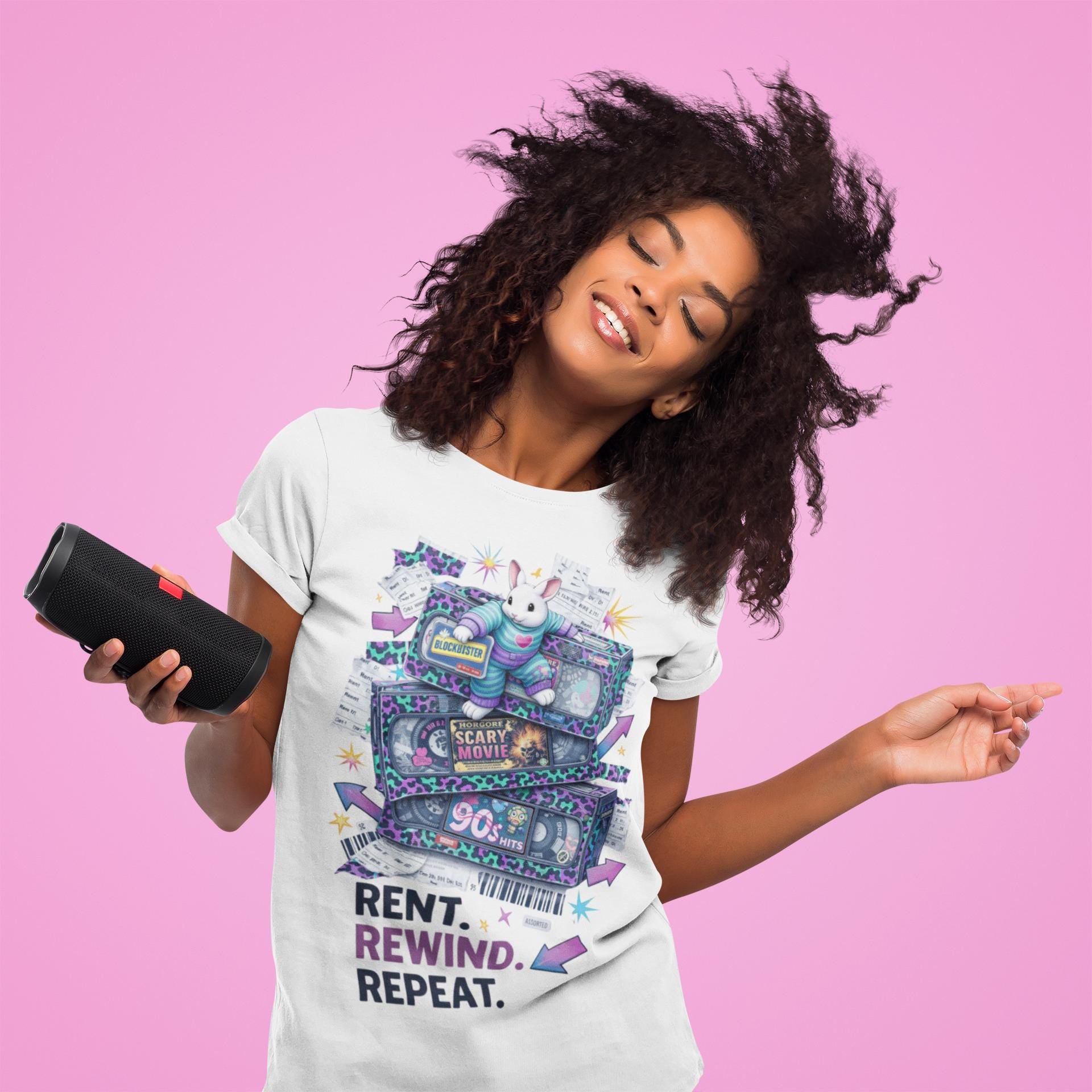 Rent Rewind Repeat cassette tape T-Shirt | 90s retro VHS mixtape tee