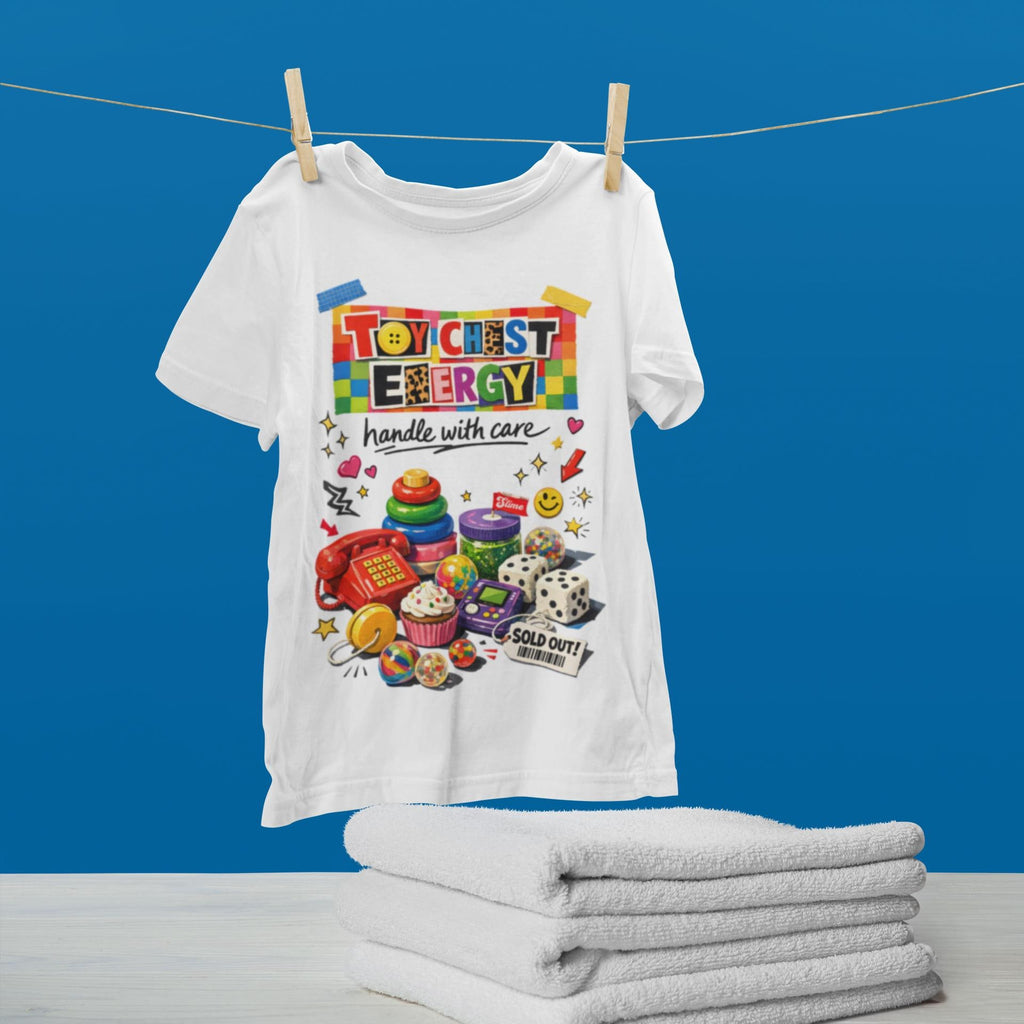 Toy Chest Energy T-shirt | colorful vintage toy stack graphic