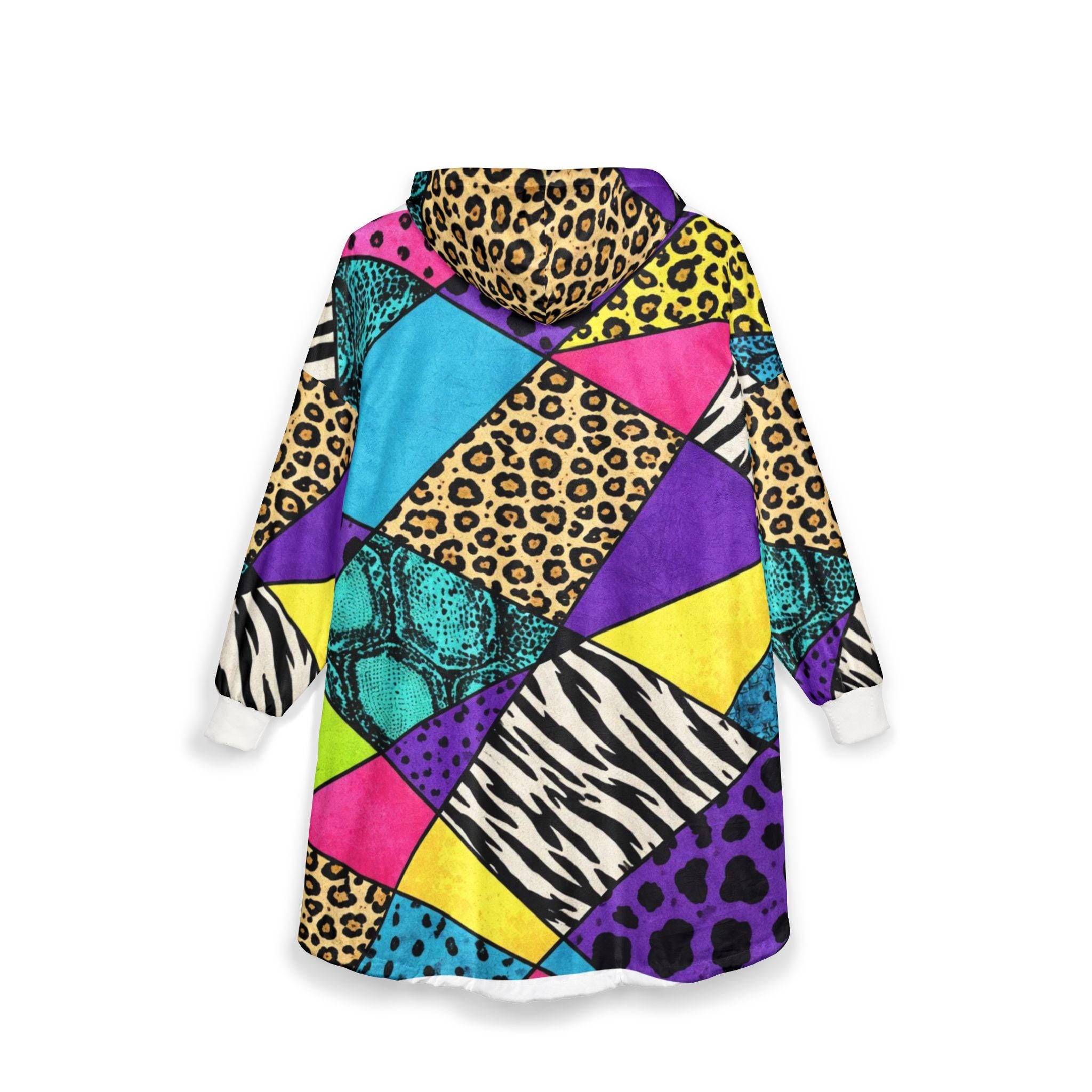 Y2K Patchwork Wearable Blanket, Sweatshirt, Retro Cozy Lounge Hoodie, Oversized Sherpa , 2000s Nostalgia Gift