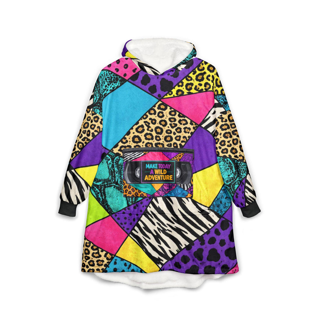 Y2K Patchwork Wearable Blanket, Sweatshirt, Retro Cozy Lounge Hoodie, Oversized Sherpa , 2000s Nostalgia Gift