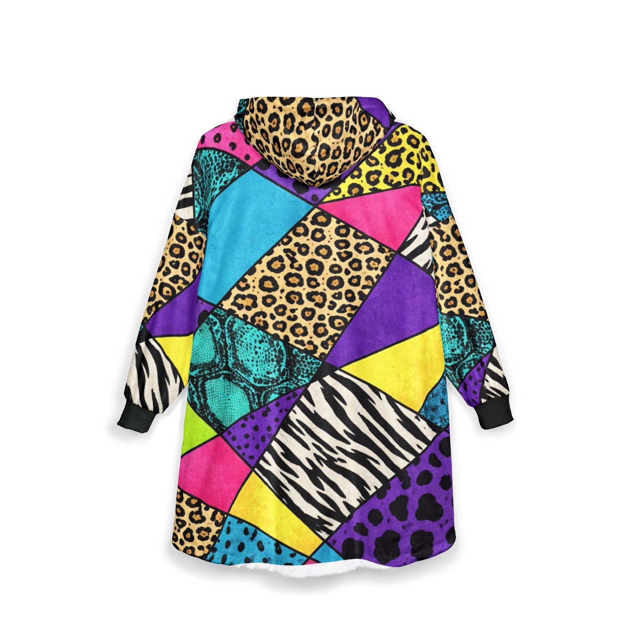 Y2K Patchwork Wearable Blanket, Sweatshirt, Retro Cozy Lounge Hoodie, Oversized Sherpa , 2000s Nostalgia Gift