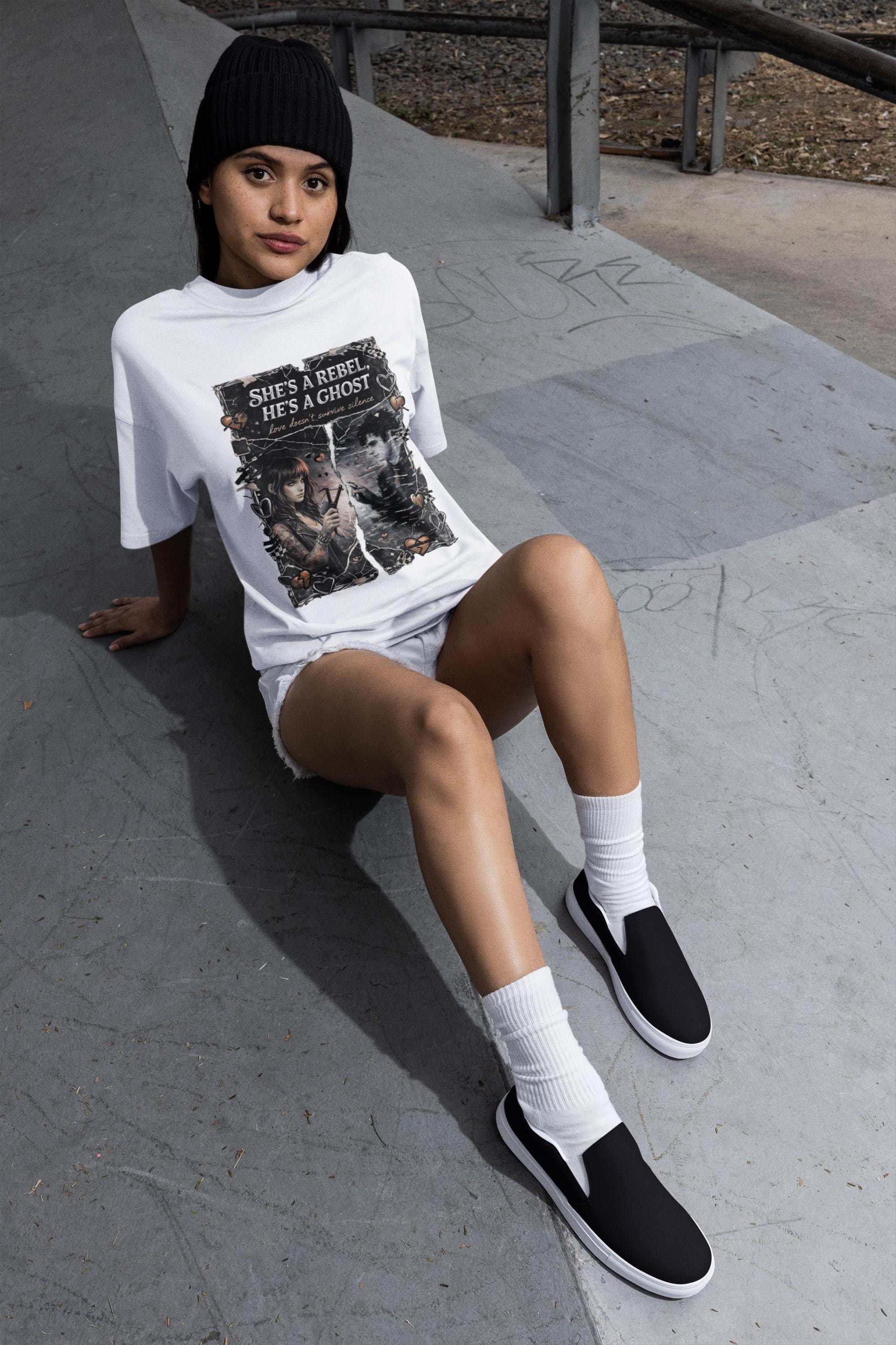 Emotional Grunge Graphic Tee: She's a Rebel He's a Ghost Alternative Vintage Style T-Shirt