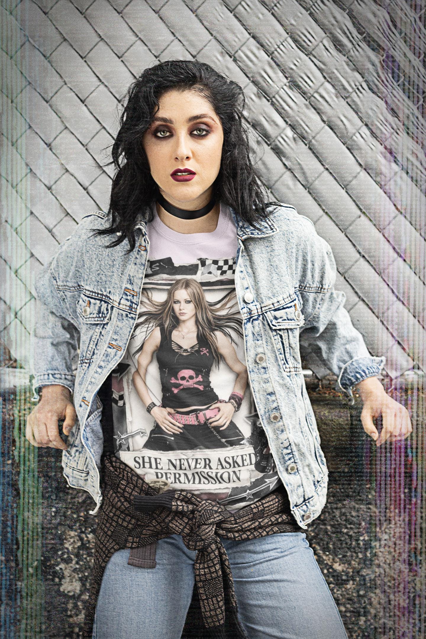 She Never Asked Permission Punk Skull Graphic T-Shirt Rock Band Vintage Style Edgy Alternative Clothing Women Unisex Tee