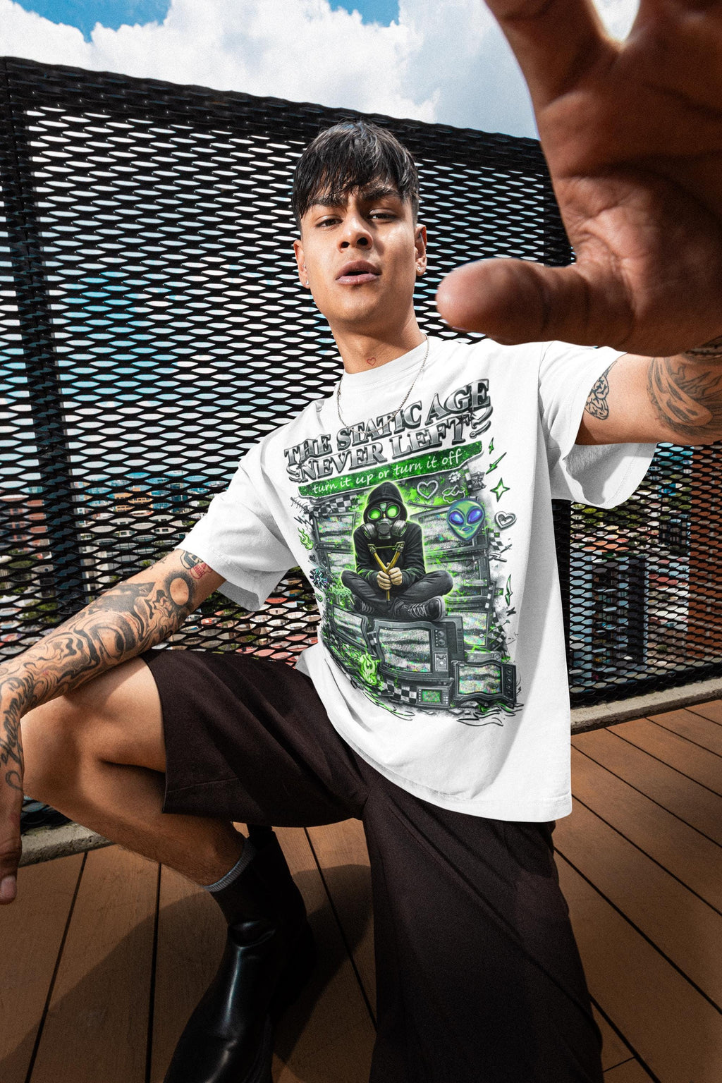 Static Age Never Left T-Shirt | Y2K Tech Nostalgia Cyber Grunge Vintage Aesthetic Unisex Streetwear Tee