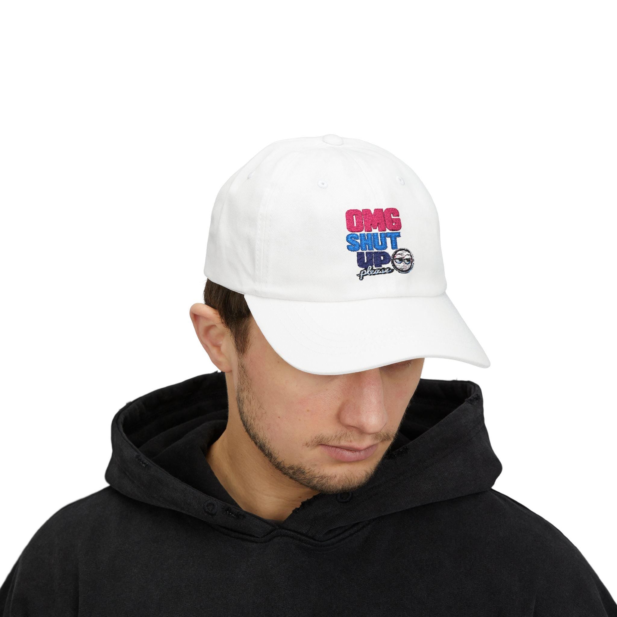 OMG Shut Up embroidered emoji cap | Dad Cap, White Adjustable Hat