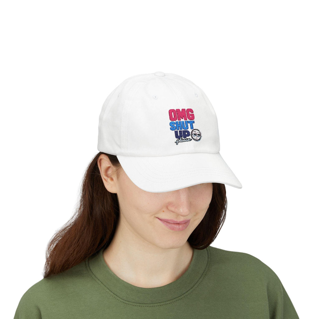 OMG Shut Up embroidered emoji cap | Dad Cap, White Adjustable Hat