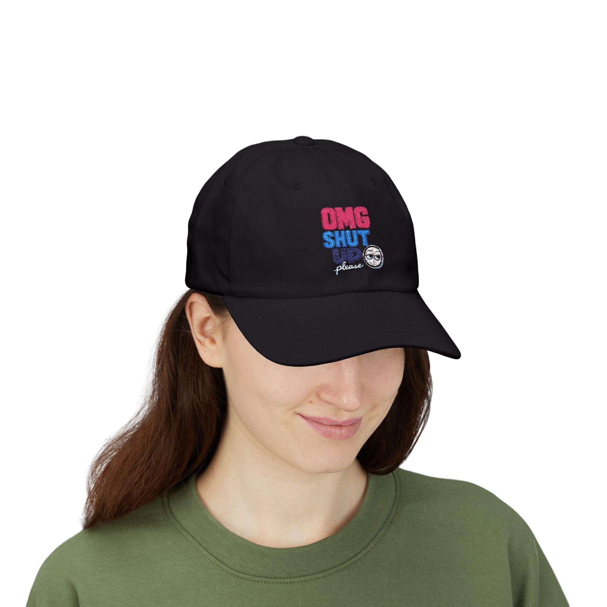 OMG Shut Up embroidered emoji cap | Dad Cap, White Adjustable Hat