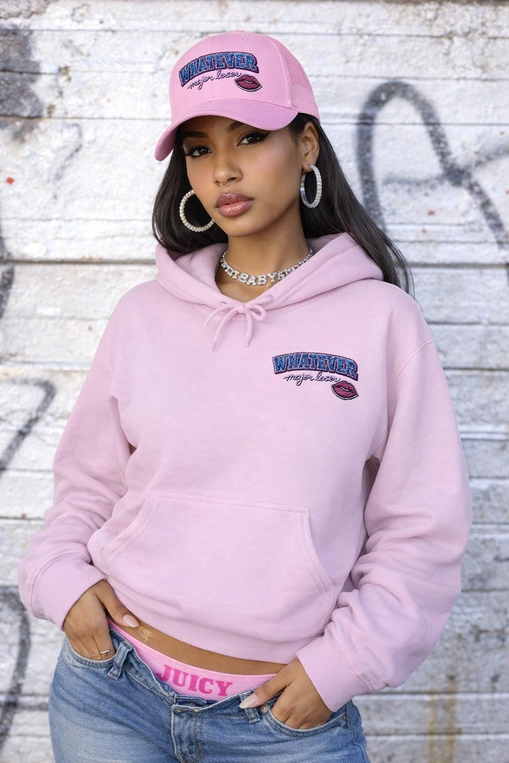 Whatever Maybe Later Snapback Cap | Embroidered Lip Patch, Sassy Text