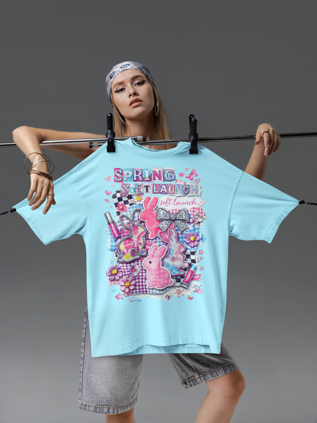 Y2K Pastel Easter Bunny Tee - Spring Collage Graphic Shirt