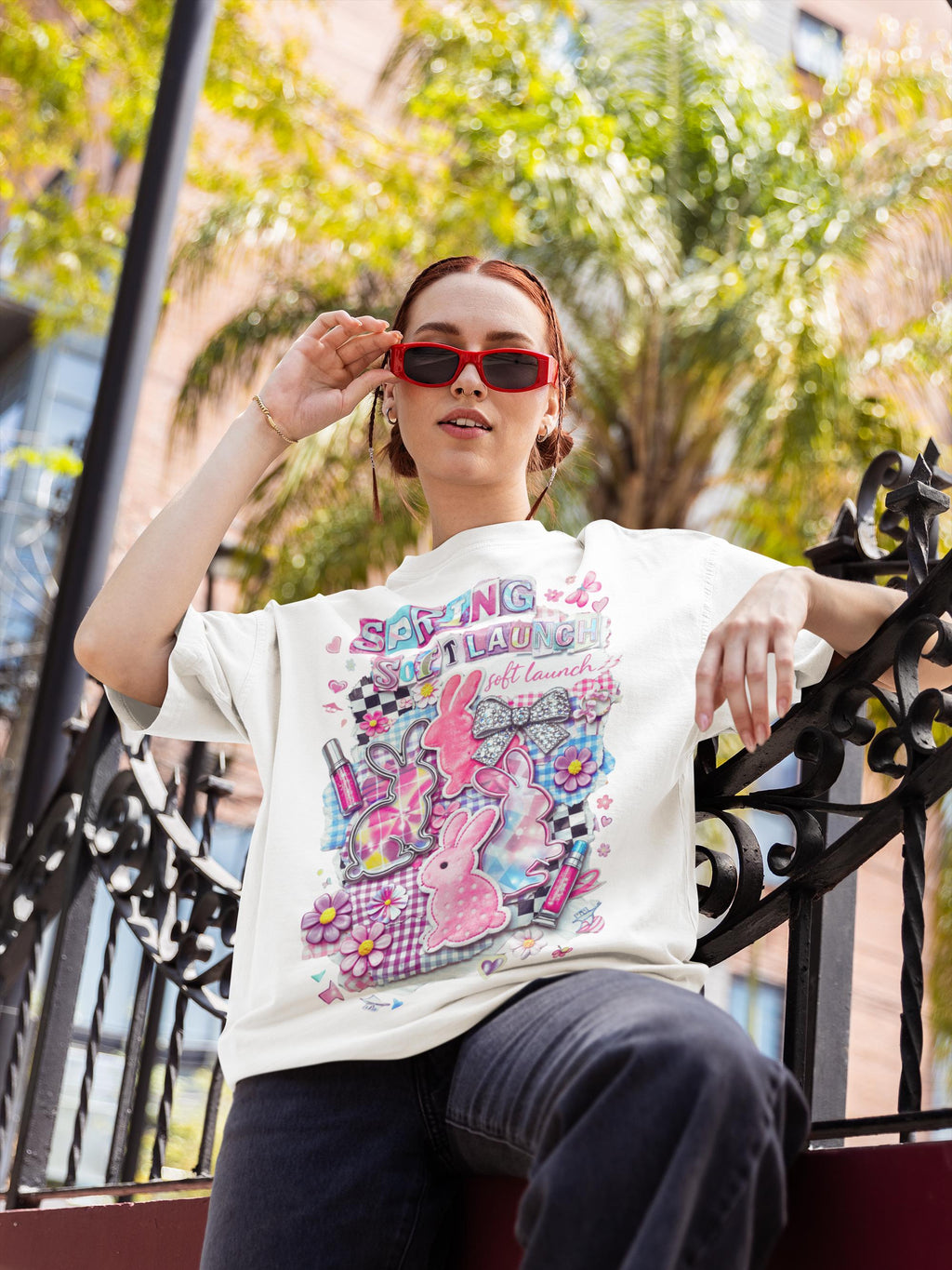 Y2K Pastel Easter Bunny Tee - Spring Collage Graphic Shirt