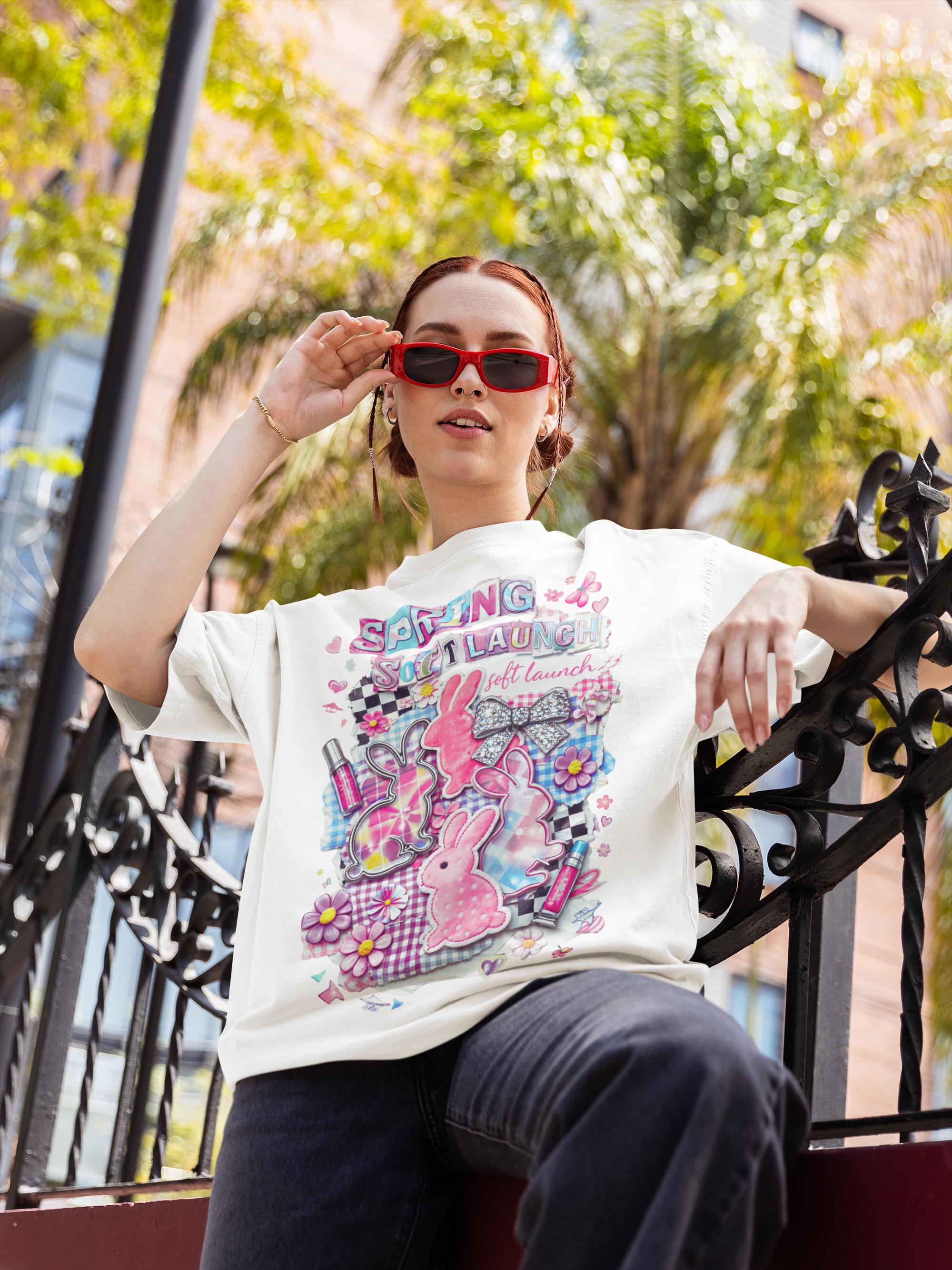 Y2K Pastel Easter Bunny Tee - Spring Collage Graphic Shirt