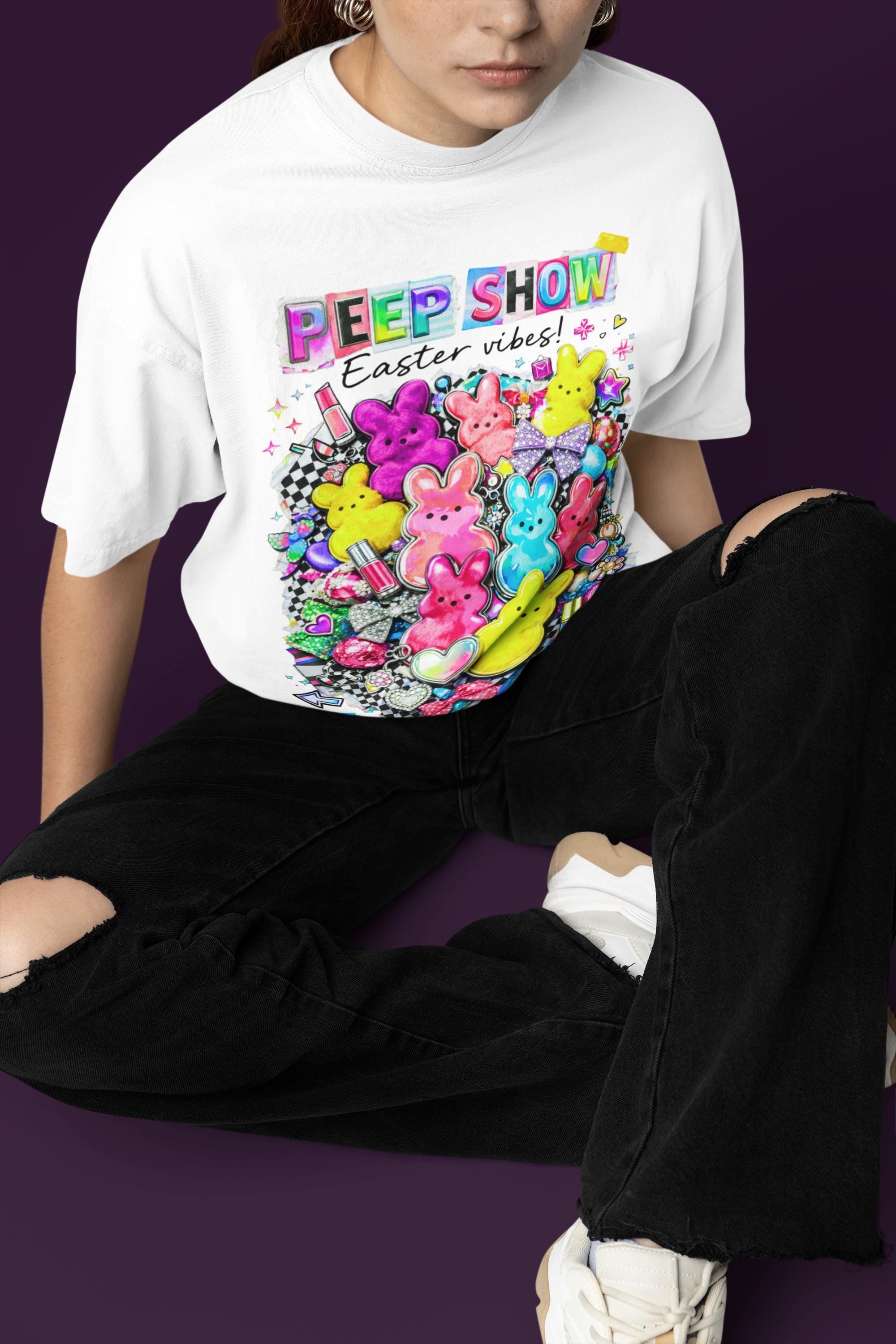 Peep Show Easter T-Shirt - Y2K Kawaii Pastel Collage Tee